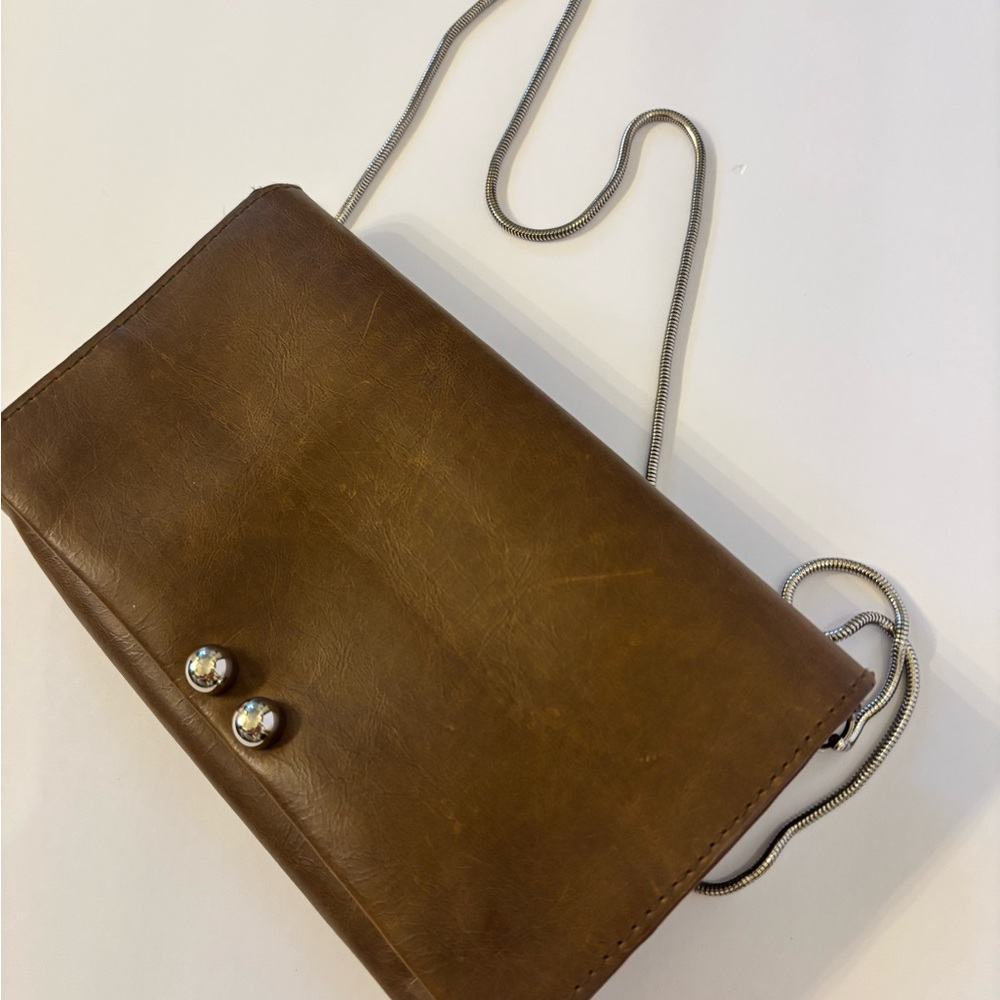 Free People Brown Leather NWT Silver Tarnished Chain Crossbody